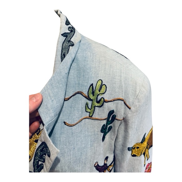 90s SANDY STARKMAN COTTON CHAMBRAY EMBROIDERED WESTERN COWGIRL THEME BLAZER SZ L - Picture 9 of 10